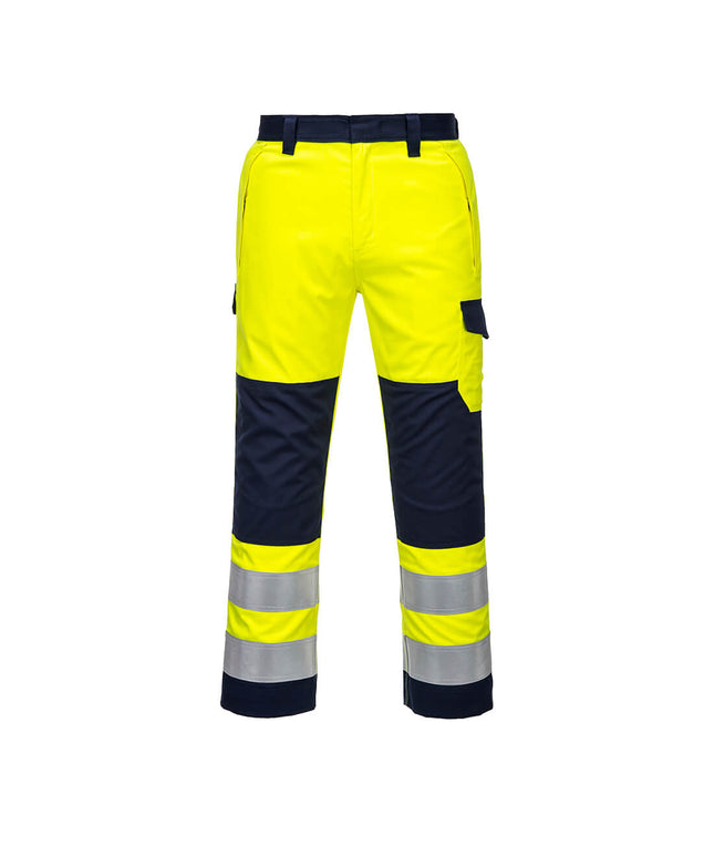 Pantaloni ignifugi reflectorizanti Portwest MV46 MODAFLAME, 60% modacrilic, 39% bumbac, 1% fibre carbon, 280 gr/mp
