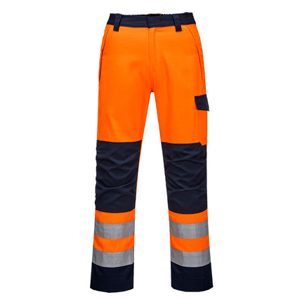 Pantaloni ignifugi reflectorizanti Portwest MV36 MODAFLAME RIS, 61% modacrilic, 18% viscoza, 15% poliester, 5% aramid, 1% fibra carbon, 300 gr/mp
