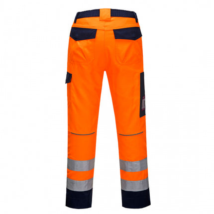 Pantaloni ignifugi reflectorizanti Portwest MV36 MODAFLAME RIS, 61% modacrilic, 18% viscoza, 15% poliester, 5% aramid, 1% fibra carbon, 300 gr/mp