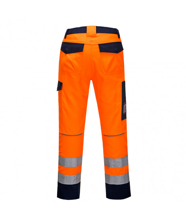 Pantaloni ignifugi reflectorizanti Portwest MV36 MODAFLAME RIS, 61% modacrilic, 18% viscoza, 15% poliester, 5% aramid, 1% fibra carbon, 300 gr/mp
