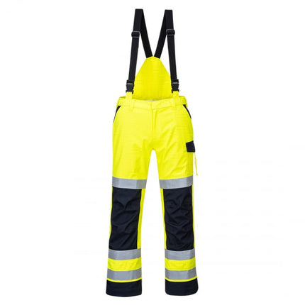 Pantaloni salopeta cu pieptar reflectorizanti Portwest MODAFLAME RAIN MULTI-NORM ARC MV71, ignifugi, antistatici, 98% poliester, 2% fibra de carbon, 350g