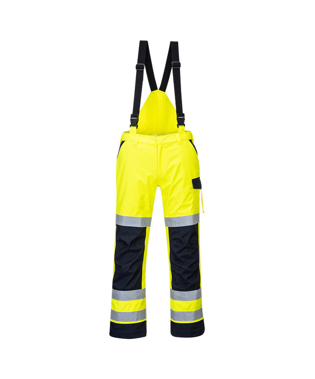Pantaloni salopeta cu pieptar reflectorizanti Portwest MODAFLAME RAIN MULTI-NORM ARC MV71, ignifugi, antistatici, 98% poliester, 2% fibra de carbon, 350g