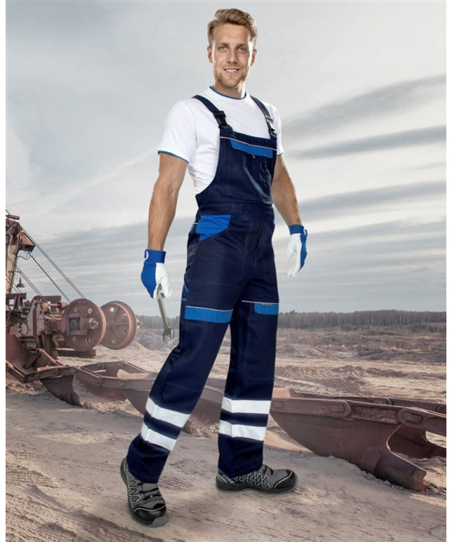 Pantaloni salopeta cu pieptar cu benzi reflectorizante Ardon COOL TREND REFLEX, 100% bumbac, 260 gr/mp