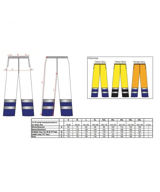 Pantaloni reflectorizanti Portwest TRAFFIC S486, bicolori, 100% poliester, 190 gr/mp