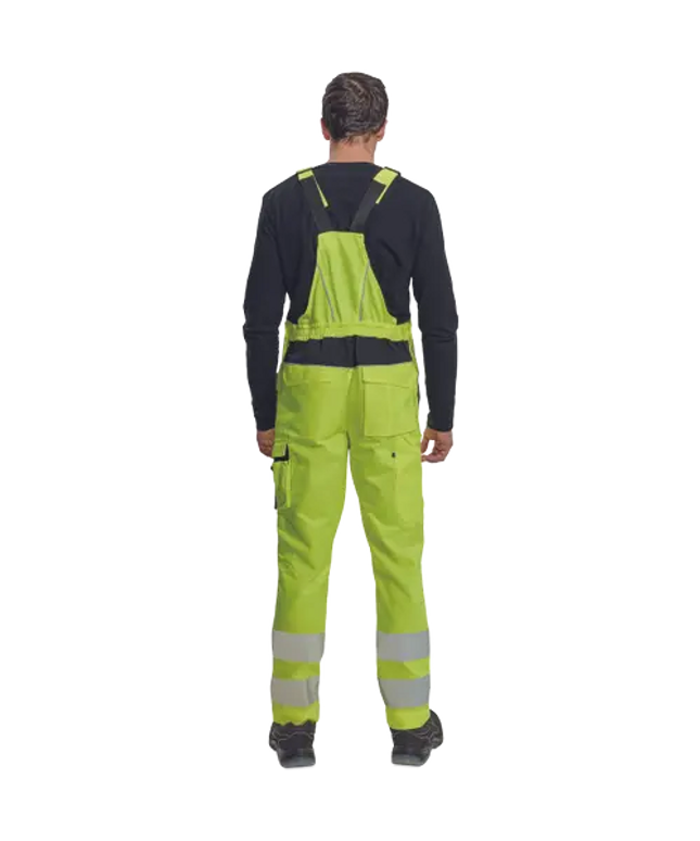 Pantaloni salopeta cu pieptar cu benzi reflectorizante Cerva MAX VIVO HV, 65% poliester, 35% bumbac, 250 gr/mp