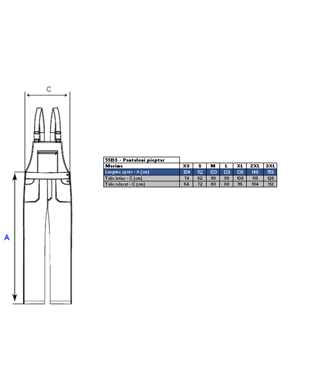 Costum de salopeta cu pieptar dama Renania VULCANO, tercot 65/35, 235gr/mp