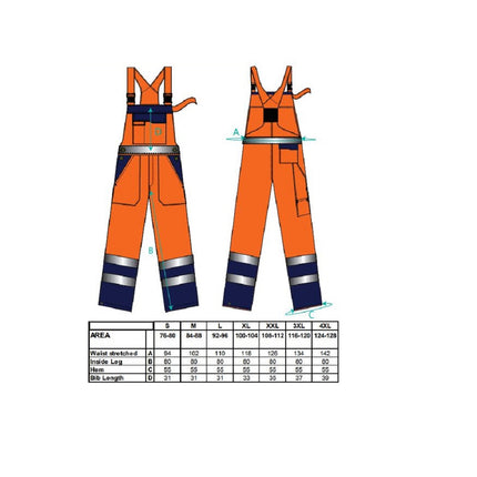 Pantaloni salopeta cu pieptar reflectorizanta Portwest CONTRAST S488, necaptusit, 100% poliester, 190 gr/mp