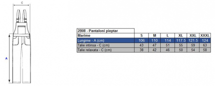 Pantaloni salopeta cu pieptar Renania CEZAR, tercot 65/35, 320gr/mp