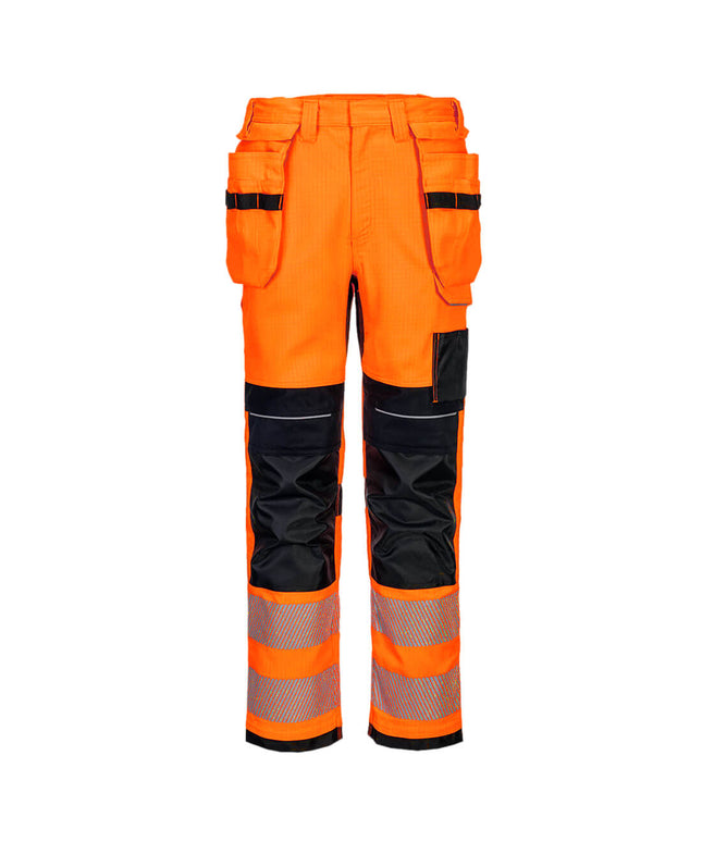 Pantaloni de lucru cu benzi reflectorizante Portwest PW3 FR Modaflame HVO, 61% modacrilic, 18% viscoza, 15% poliester, 5% aramid, 1% fibra carbon, 300 gr/mp