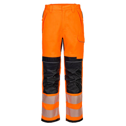 Pantaloni de lucru cu benzi reflectorizante Portwest FR414FR Modaflame HVO, 61% modacrilic, 18% viscoza, 15% poliester, 5% aramid, 1% fibra carbon, 300 gr/mp