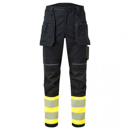 Pantaloni de lucru cu benzi reflectorizante Portwest Class 1 HOLSTER, 60% modacrilic, 39% bumbac, 1% fibra carbon, 280 gr/mp