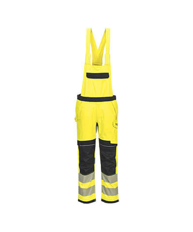 Pantaloni cu pieptar ignifugi cu benzi reflectorizante Portwest WORK Multi-Norm FR Bib and Brace, 60% modacrilic, 39% bumbac, 1% fibra carbon, 280 gr/mp