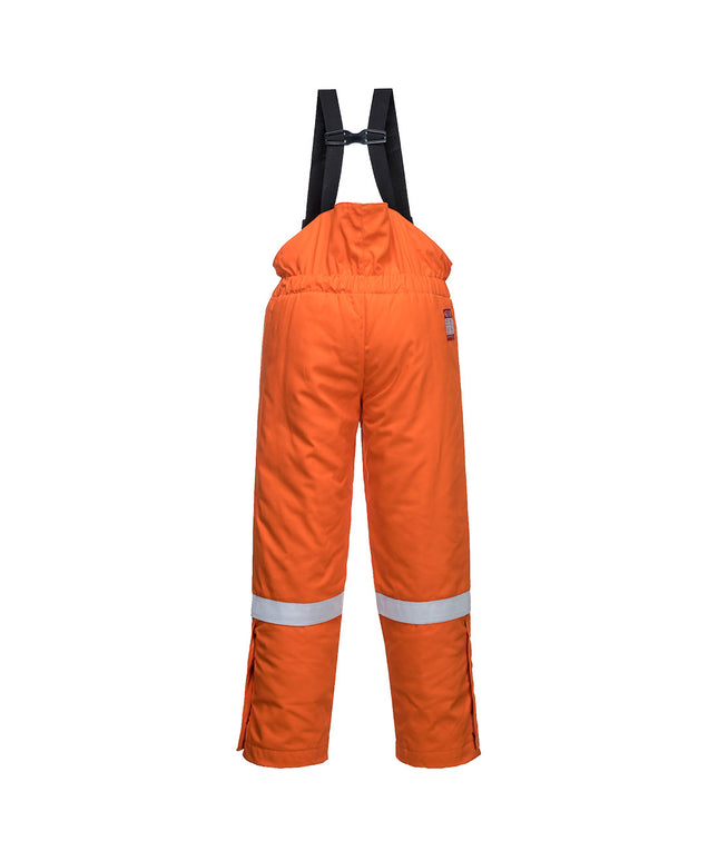 Pantaloni salopeta cu pieptar vatuiti de iarna ignifugi Portwest FR58, antistatici, reflectorizanti, 99% bumbac, 1% fibra de carbon, 350g