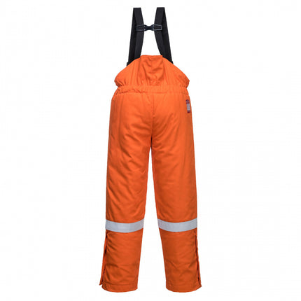 Pantaloni salopeta cu pieptar vatuiti de iarna ignifugi Portwest FR58, antistatici, reflectorizanti, 99% bumbac, 1% fibra de carbon, 350g
