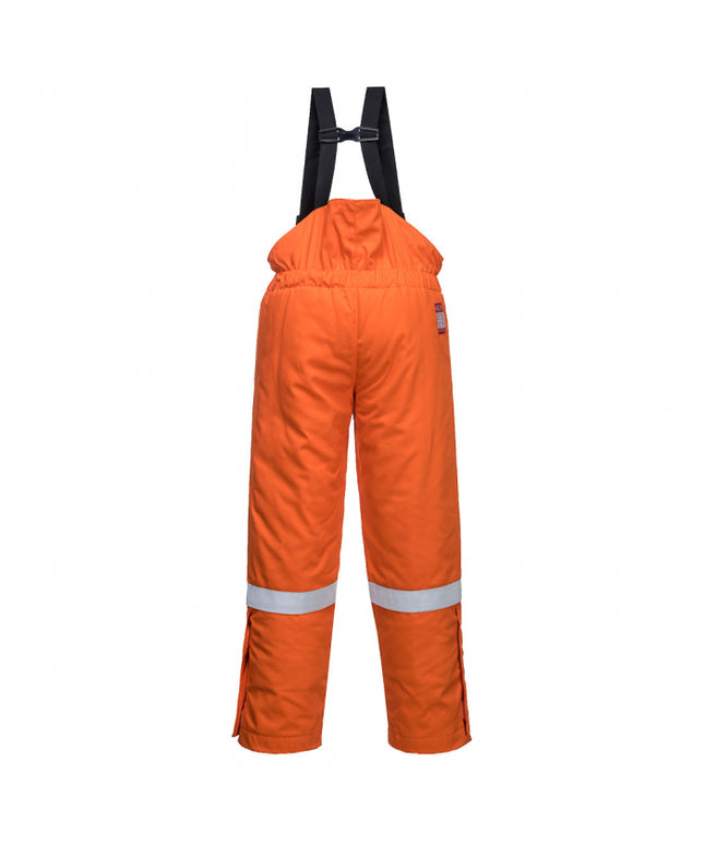 Pantaloni salopeta cu pieptar vatuiti de iarna ignifugi Portwest FR58, antistatici, reflectorizanti, 99% bumbac, 1% fibra de carbon, 350g
