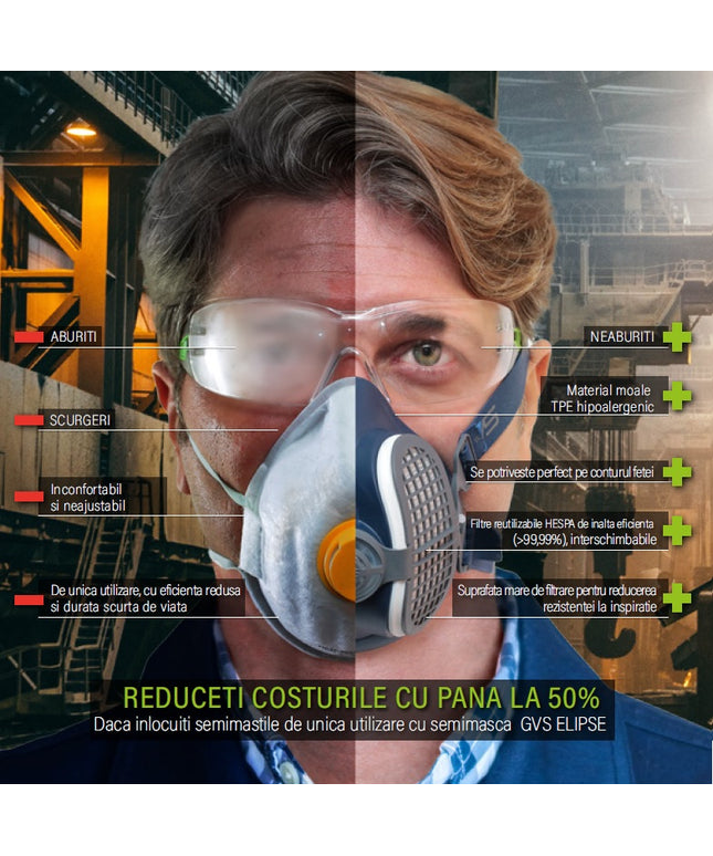 Semimasca de protectie Gvs ELIPSE cu filtre P3 RD incluse, schimbabile