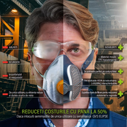 Semimasca de protectie Gvs ELIPSE cu filtre P3 RD incluse, schimbabile