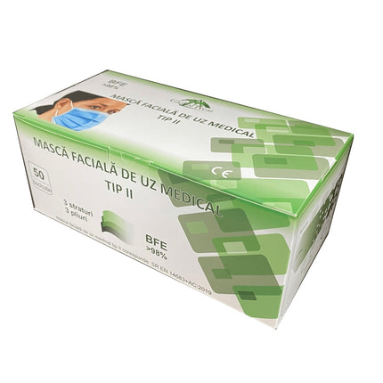 Set 50 bucati - semi masca faciala de uz medical tip II ROGLOBAL, bfe>98%, EN 14683