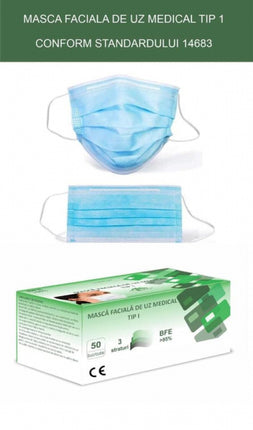 Set 50 bucati - semi masca faciala de uz medical tip I ROGLOBAL, bfe>95%, EN 14683