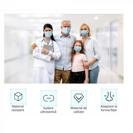 Set 50 bucati - semi masca faciala de uz medical tip I ROGLOBAL, bfe>95%, EN 14683