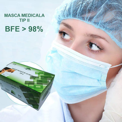 Set 50 bucati - semi masca faciala de uz medical tip II ROGLOBAL, bfe>98%, EN 14683