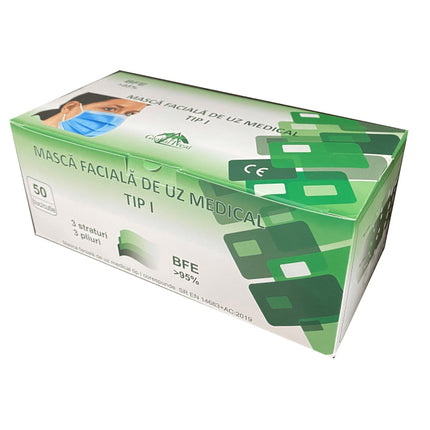 Set 50 bucati - semi masca faciala de uz medical tip I ROGLOBAL, bfe>95%, EN 14683
