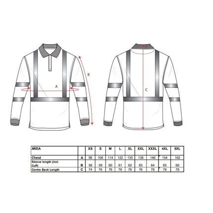 Tricou polo cu maneca lunga antistatic ignifug Portwest HIVIS FR77, 60% modacrilic, 39% bumbac, 1% fibra carbon, 210g