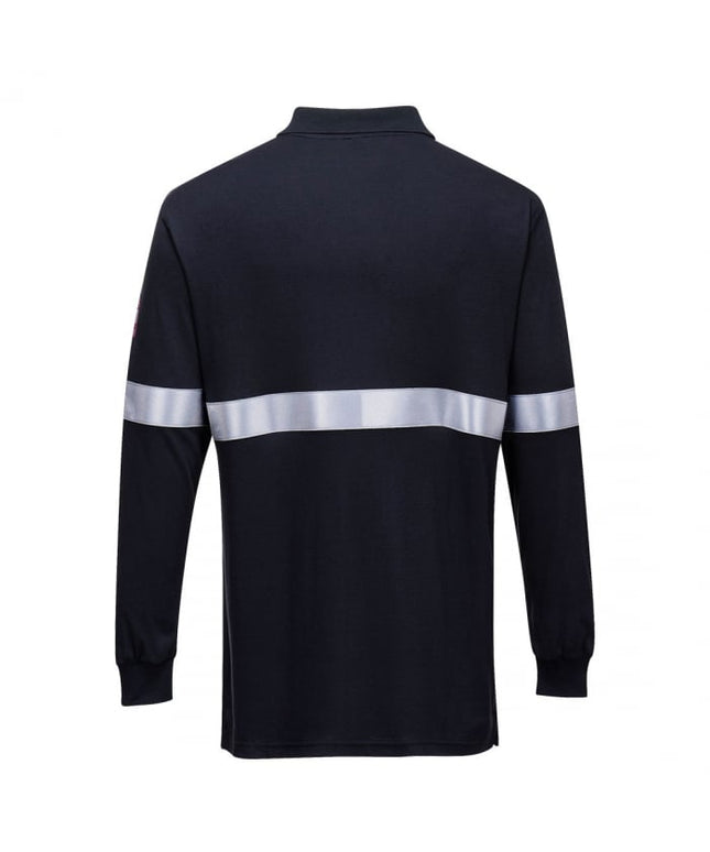 Tricou polo cu maneca lunga ignifug antistatic cu benzi reflectorizante Portwest FR03, 60% modacrilic, 39% bumbac, 1% fibre carbon, 200 gr/mp