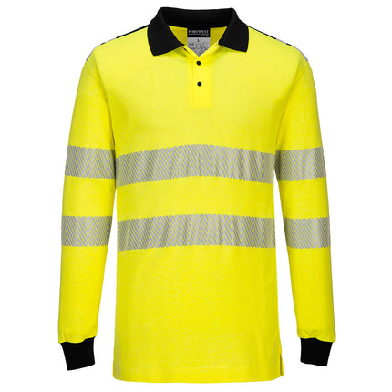 Tricou polo cu maneca lunga ignifug reflectorizant Portwest FR702, 60% modacrilic, 39% bumbac, 1% fibre carbon, 210 gr/mp