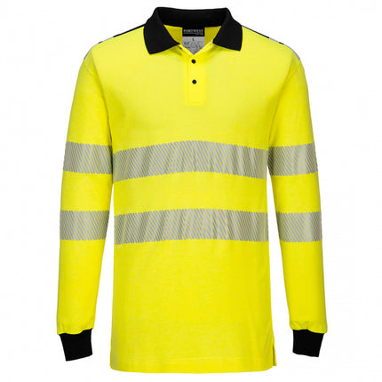 Tricou polo cu maneca lunga ignifug reflectorizant Portwest FR702, 60% modacrilic, 39% bumbac, 1% fibre carbon, 210 gr/mp