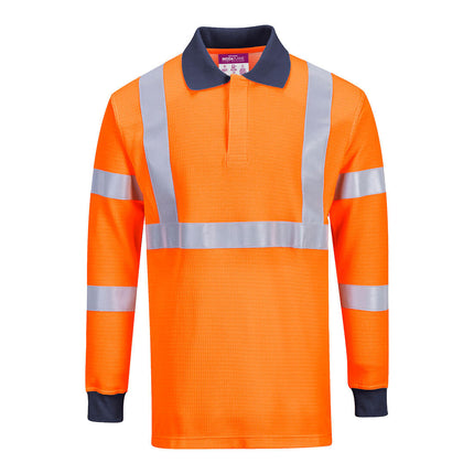 Tricou polo cu maneca lunga ignifug reflectorizant Portwest FR76, 45% modacrilic, 25% poliester, 23% bumbac, 6% aramid, 1% antistatic, 220 gr/mp