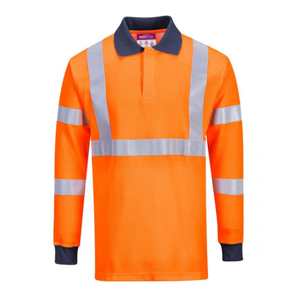 Tricou polo cu maneca lunga ignifug reflectorizant Portwest FR76, 45% modacrilic, 25% poliester, 23% bumbac, 6% aramid, 1% antistatic, 220 gr/mp
