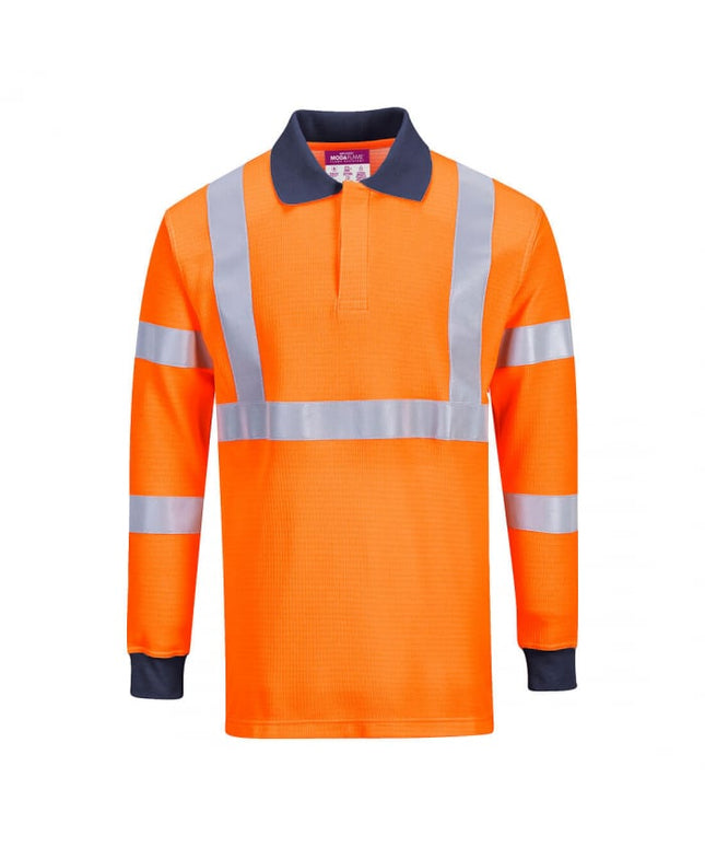 Tricou polo cu maneca lunga ignifug reflectorizant Portwest FR76, 45% modacrilic, 25% poliester, 23% bumbac, 6% aramid, 1% antistatic, 220 gr/mp