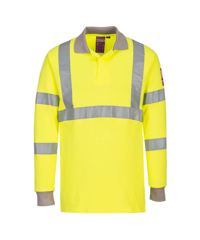 Tricou polo cu maneca lunga antistatic ignifug Portwest HIVIS FR77, 60% modacrilic, 39% bumbac, 1% fibra carbon, 210g