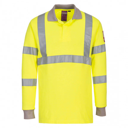 Tricou polo cu maneca lunga antistatic ignifug Portwest HIVIS FR77, 60% modacrilic, 39% bumbac, 1% fibra carbon, 210g