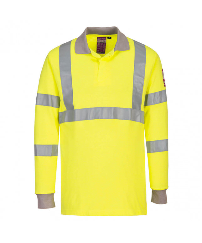 Tricou polo cu maneca lunga antistatic ignifug Portwest HIVIS FR77, 60% modacrilic, 39% bumbac, 1% fibra carbon, 210g
