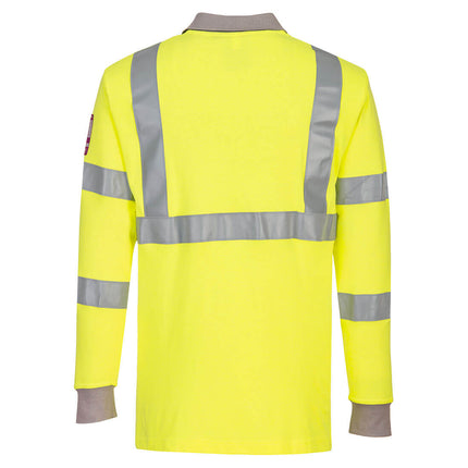 Tricou polo cu maneca lunga antistatic ignifug Portwest HIVIS FR77, 60% modacrilic, 39% bumbac, 1% fibra carbon, 210g