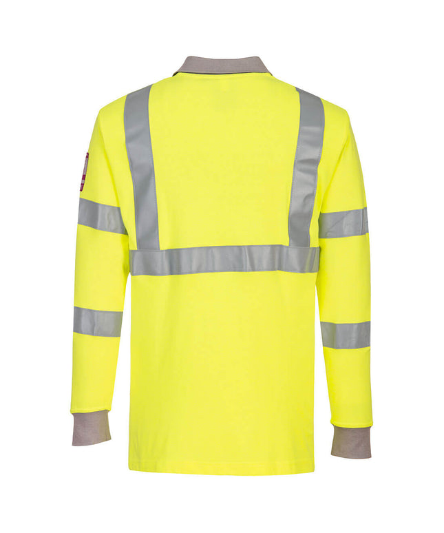 Tricou polo cu maneca lunga antistatic ignifug Portwest HIVIS FR77, 60% modacrilic, 39% bumbac, 1% fibra carbon, 210g