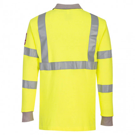 Tricou polo cu maneca lunga antistatic ignifug Portwest HIVIS FR77, 60% modacrilic, 39% bumbac, 1% fibra carbon, 210g