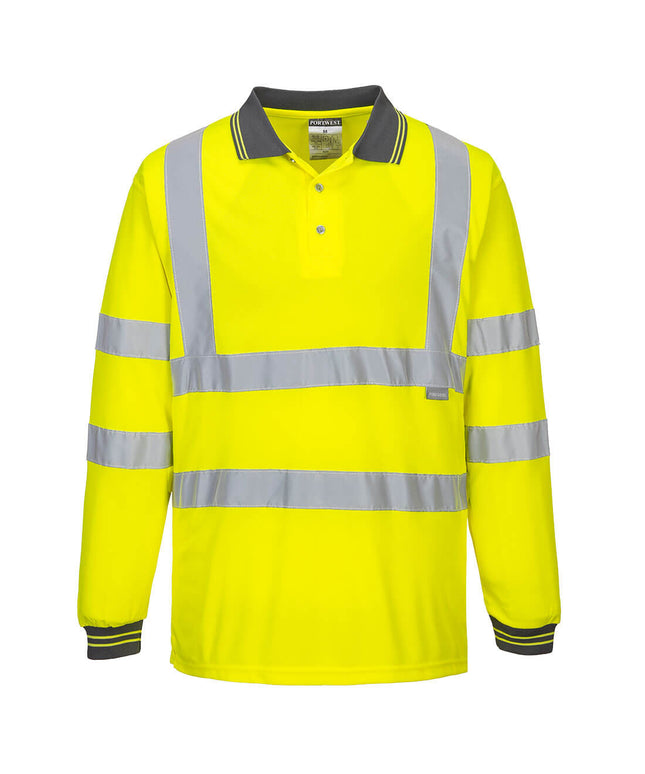 Tricou polo cu maneca lunga reflectorizant Portwest HIVIS S277, 100% poliester, 175 gr/mp