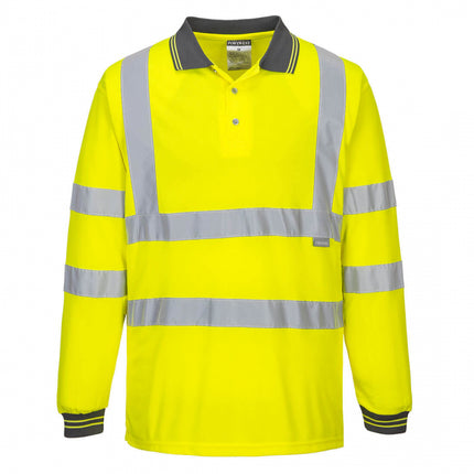 Tricou polo cu maneca lunga reflectorizant Portwest HIVIS S277, 100% poliester, 175 gr/mp