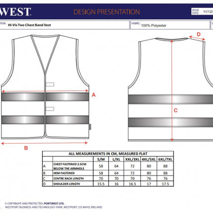 Vesta reflectorizanta Portwest Hi-Vis TWO BAND C474, 100% poliester, 124 gr/mp